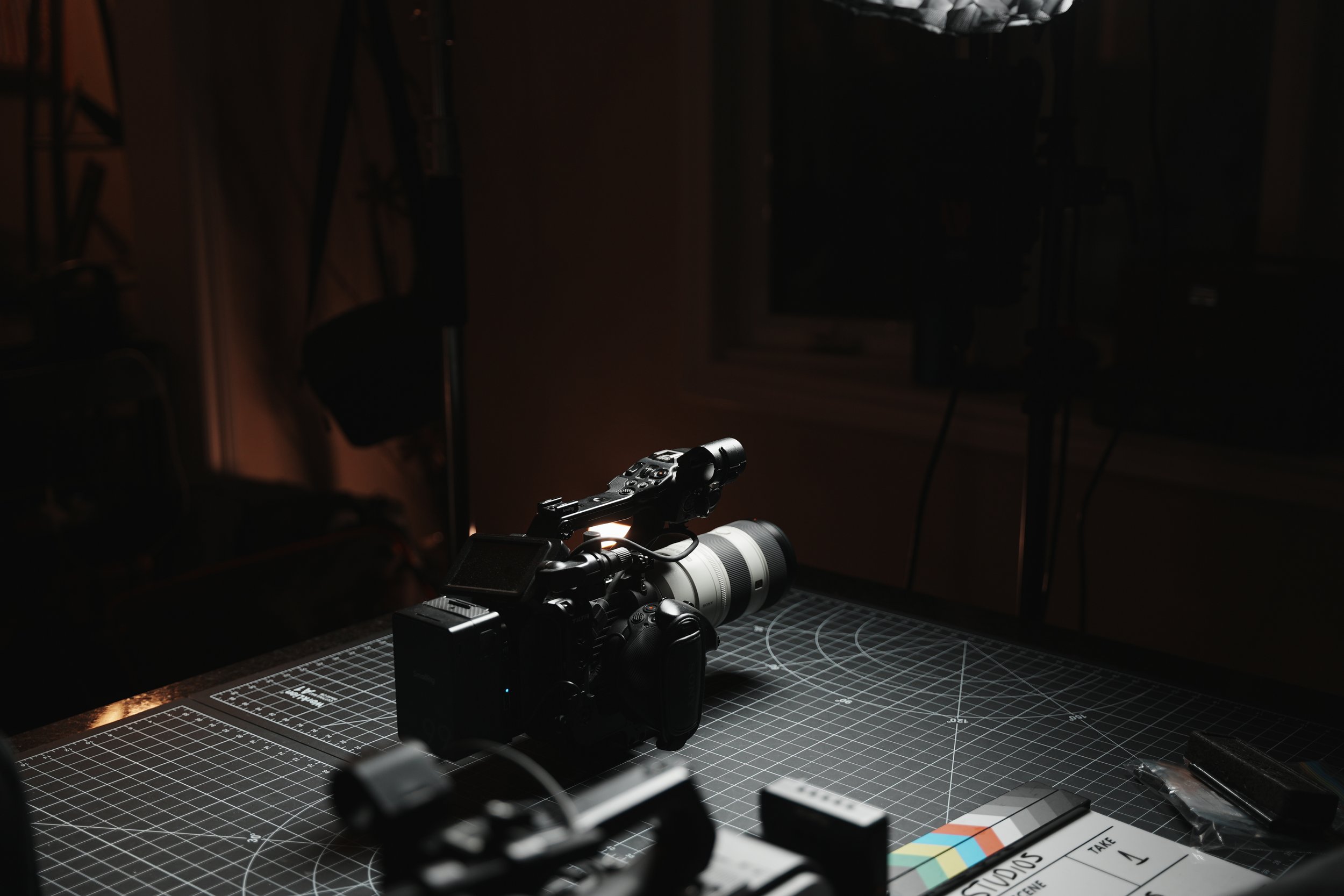 Professional cinema camera prepared for a CK production
